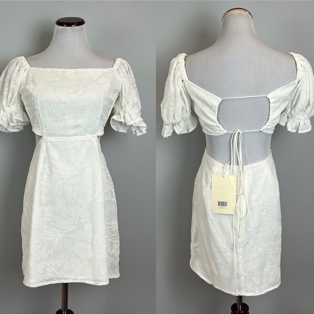 SABO Elisa Backless Mini Dress US Size 6 White Puff Sleeve NWT Coquette SoftGirl